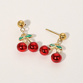 Stainless Steel Cherry Dangle Earrings