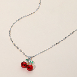 Stainless Steel Cherry Pendant Necklace