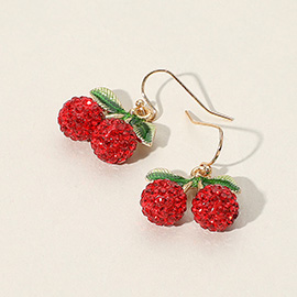 Stone Paved Cherry Dangle Earrings