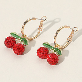 Stone Paved Cherry Charm Hoop Earrings