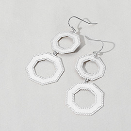 Metal Double Octagon Link Drop Dangle Earrings
