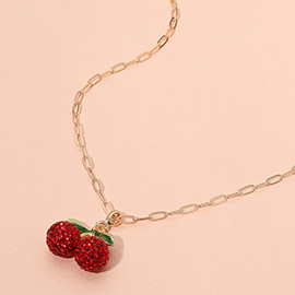 Stone Paved Cherry Pendant Necklace