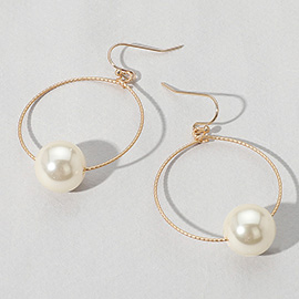 Pearl Pointed Wire Ring Dangle Earrings