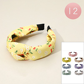 12PCS - Flower Cherry Pattern Printed Knot Headbands