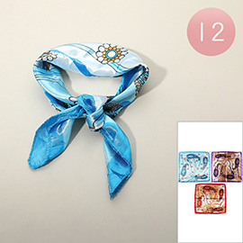 12PCS - Paisley Patterned Square Silk Feel Scarves