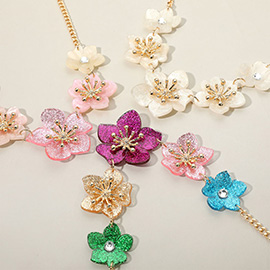 Sparkled Resin Flower Link Necklace