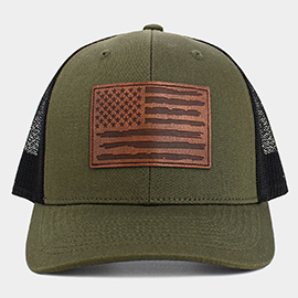 American USA Flag Patch Pointed Mesh Back Trucker Hat