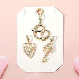 3PCS - Pretzel Heart Key Charm Set