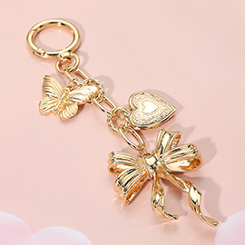 Metal Butterfly Heart Bow Charm Keychain / Bag Charm