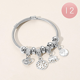 12PCS - Stainless Steel Elephant Heart Tree of Life Charm Beaded Adjustable Bracelets