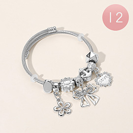 12PCS - LOVE Heart Bow Flower Charm Beaded Adjustable Bracelets