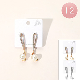 12Pairs - Stone Paved Pearl Dangle Earrings