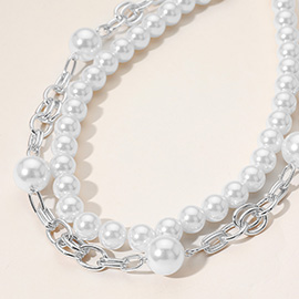 2PCS - Pearl Metal Link Necklaces