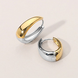 Stainless Steel Two Tone Huggie Hoop Earrings