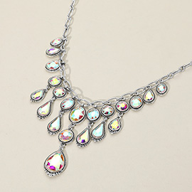 Antique Metal Western Stone Chandelier Necklace