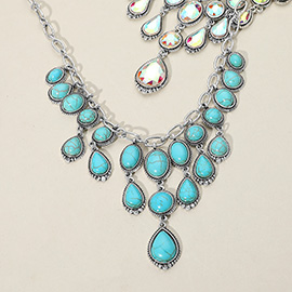Antique Metal Western Stone Chandelier Necklace