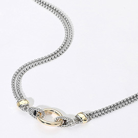 14K Gold Plated Two Tone Oval Link Dual Strand Toggle Necklace