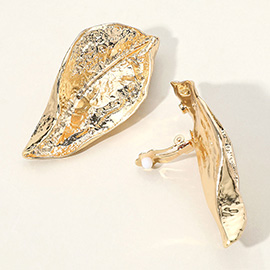 Textured Metal Leaf Clip On Earrings