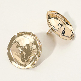 Hammered Metal Disc Clip On Earrings