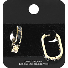 Gold Dipped Baguette CZ Stone Oval Huggie Hoop Earrings