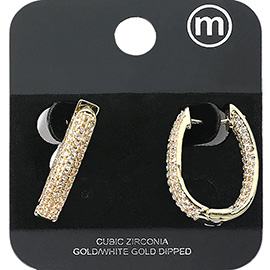 Gold Dipped CZ Stone Paved Oval Huggie Hoop Earrings
