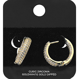 Gold Dipped CZ Stone Paved Hugggie Hoop Earrings
