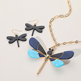 Glittered Resin Dragonfly Pendant Necklace