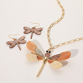 Glittered Resin Dragonfly Pendant Necklace