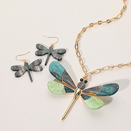 Glittered Resin Dragonfly Pendant Necklace