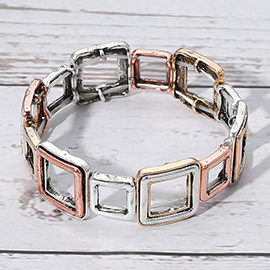 Antique Metal Open Square Link Stretch Bracelet
