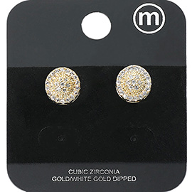 Gold Dipped CZ Stone Paved Round Stud Earrings