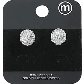 Gold Dipped CZ Stone Paved Round Stud Earrings