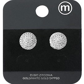 Gold Dipped CZ Stone Paved Round Stud Earrings