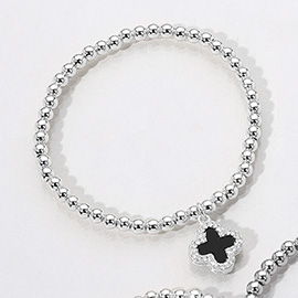 Reversible Stainless Steel Quatrefoil Charm Beaded Stretch Bracelet