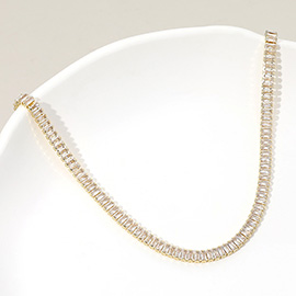Emerald Cut CZ Stone Tennis Chain Necklace