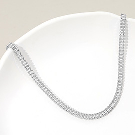 Emerald Cut CZ Stone Tennis Chain Necklace