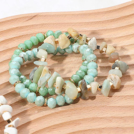 3PCS - Natural Stone Faceted Beaded Stretch Multi Layered Bracelets