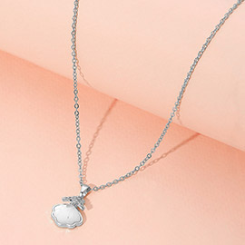 Stainless Steel Stone Paved Starfish Mother of Pearl Sea Shell Pendant Necklace