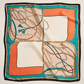 Chain Rope Printed Square Silky Satin Scarf