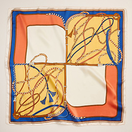 Chain Rope Printed Square Silky Satin Scarf