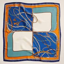 Chain Rope Printed Square Silky Satin Scarf