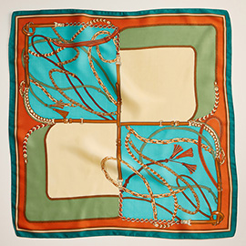 Chain Rope Printed Square Silky Satin Scarf