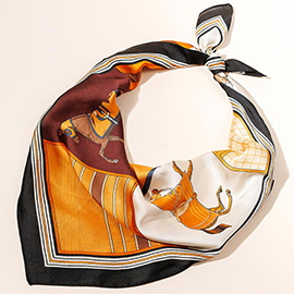 Equestrian Horse Printed Square Silky Satin Scarf
