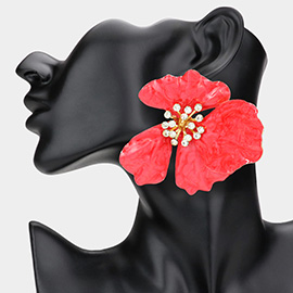Oversized Stone Bud Enamel Petal Flower Earrings