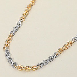 Textured Metal Two Tone Chain Link Necklace