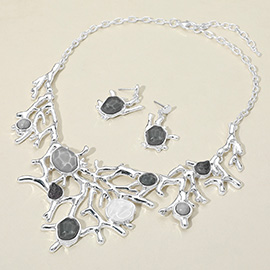Faceted Stone Cluster Coral Statement Necklace