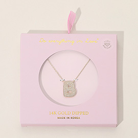 -B- 14K Gold Dipped CZ Stone Paved Initial Pendant Necklace