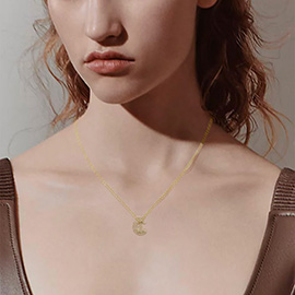 -C- 14K Gold Dipped CZ Stone Paved Initial Pendant Necklace