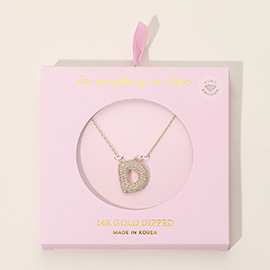 -D- 14K Gold Dipped CZ Stone Paved Initial Pendant Necklace
