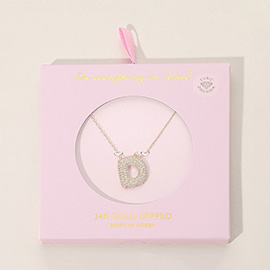 -D- 14K Gold Dipped CZ Stone Paved Initial Pendant Necklace